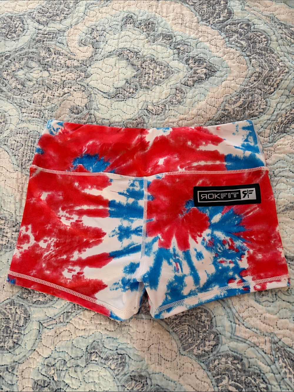 RokFit Women's Athletic Tie-Dye Red & Blue Performance Shorts